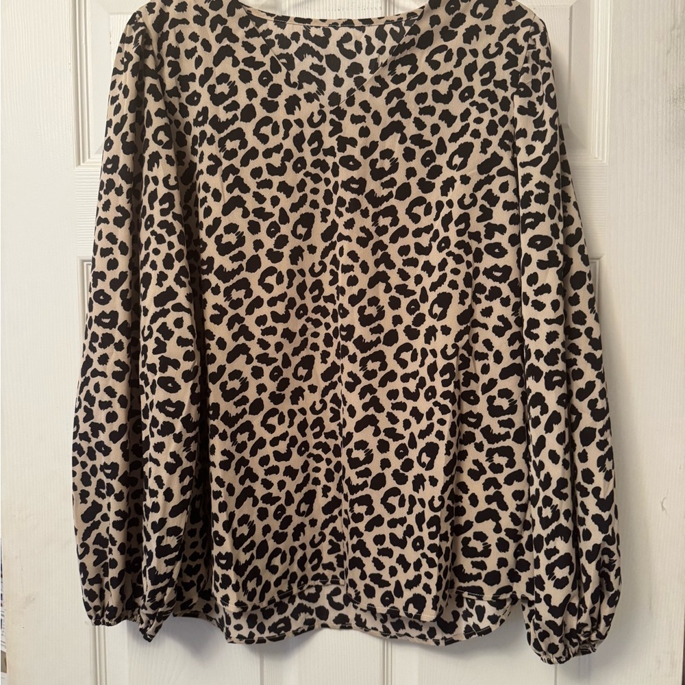SHEIN Black and Tan Leopard Print Blouse